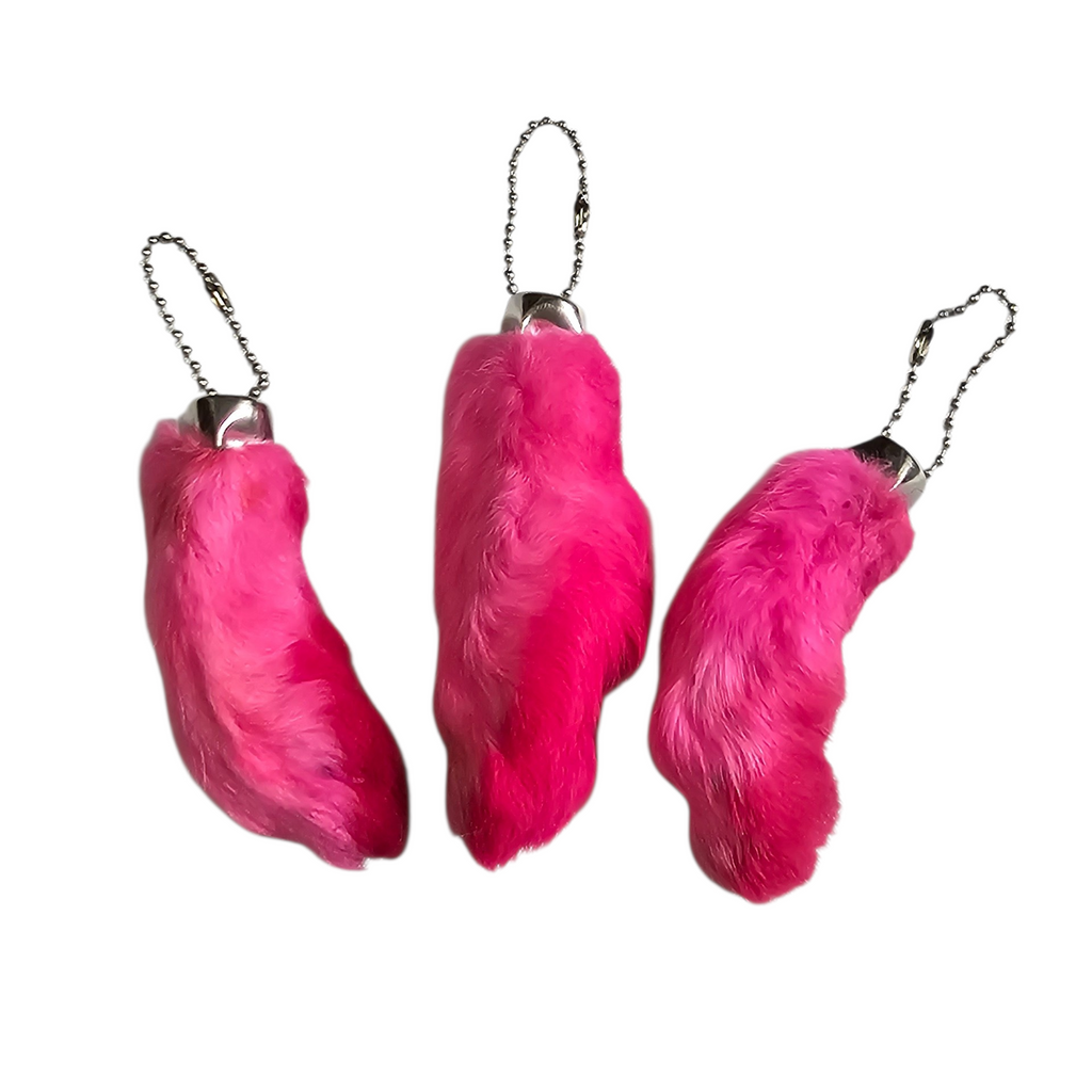 Lucky Rabbit Foot Keychain Charm - Vibrant Pink
