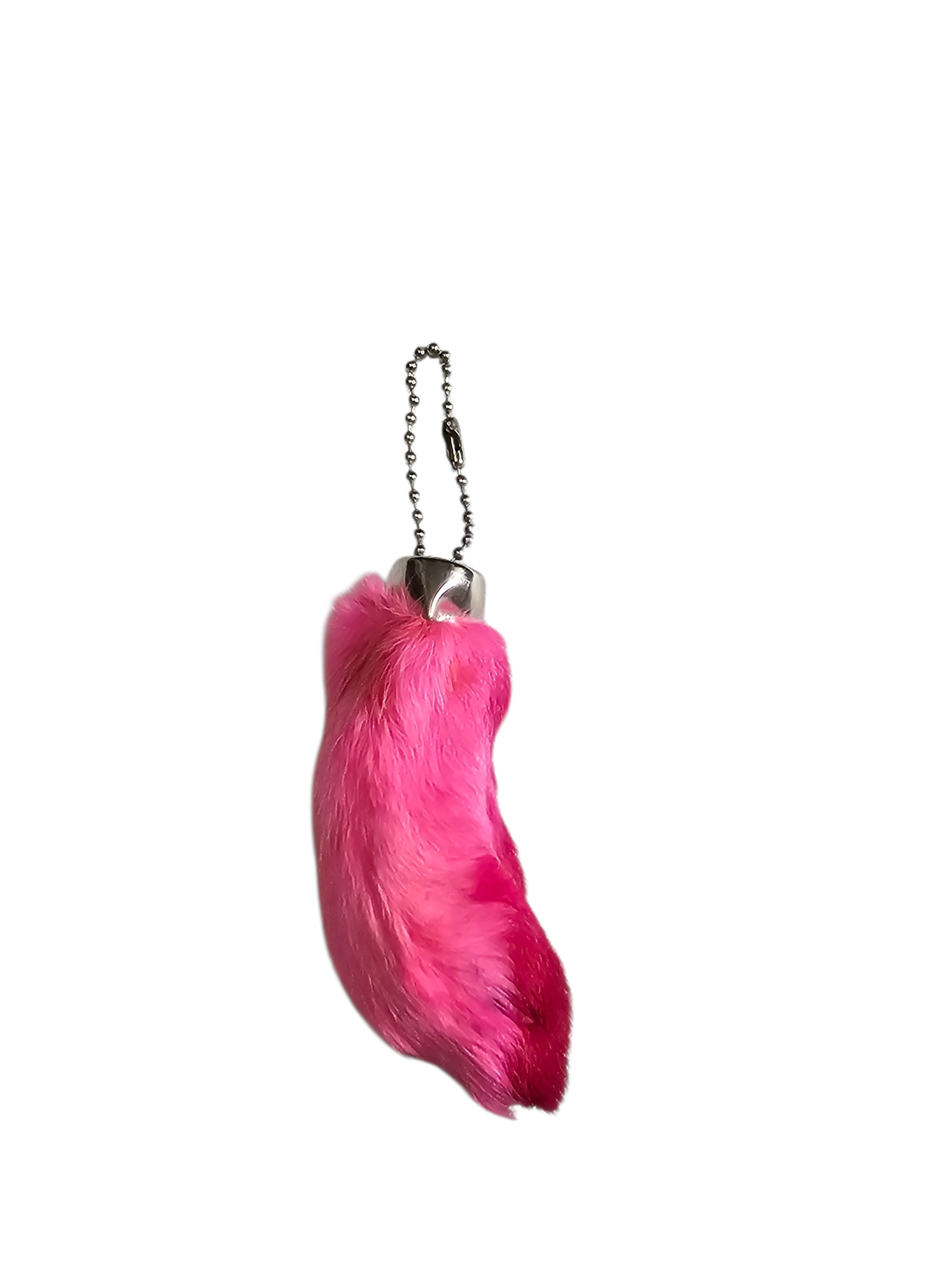 Lucky Rabbit Foot Keychain Charm - Vibrant Pink