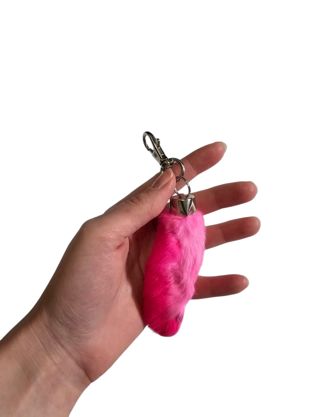 Lucky Rabbit Foot Keychain Charm - Vibrant Pink