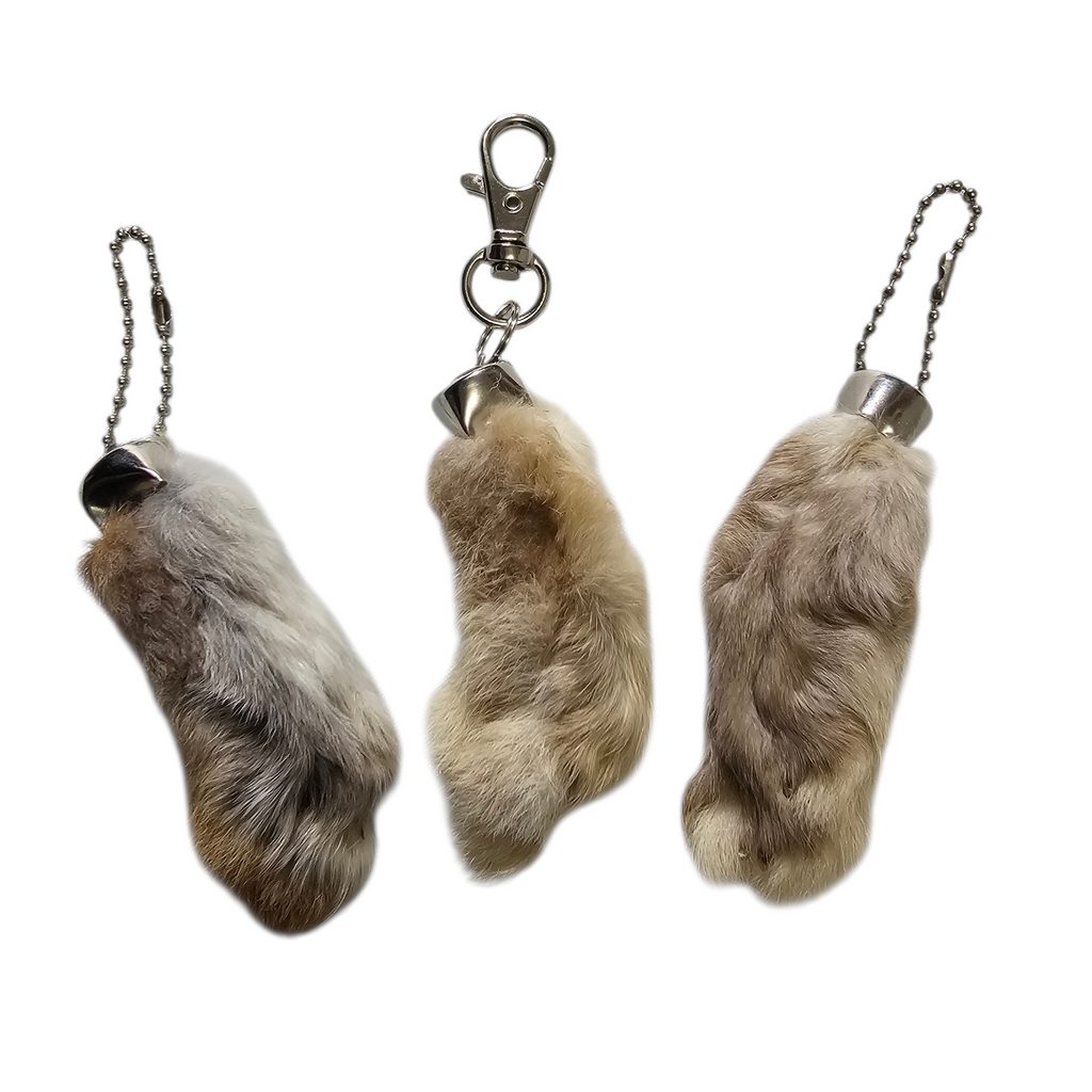 Lucky Rabbit Foot Keychain Charm - Natural Silver / Grey / Mixed