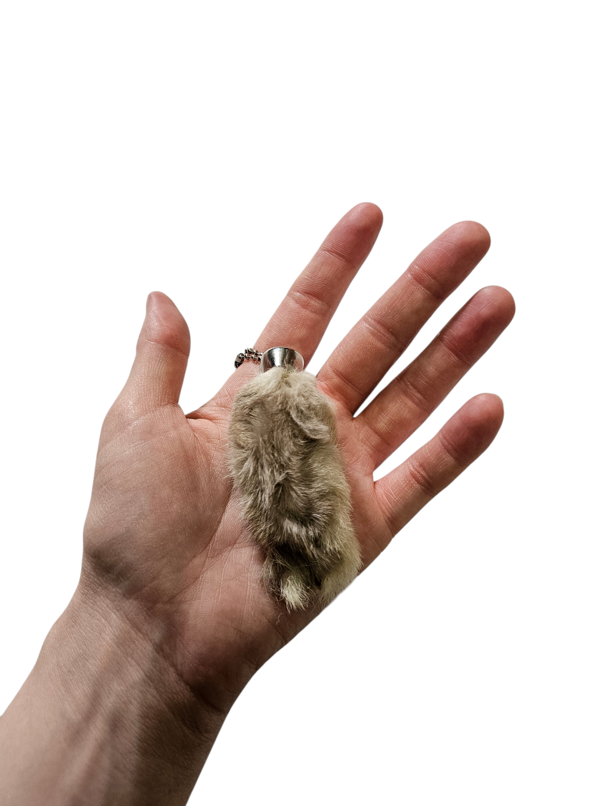 Lucky Rabbit Foot Keychain Charm - Natural Silver / Grey / Mixed