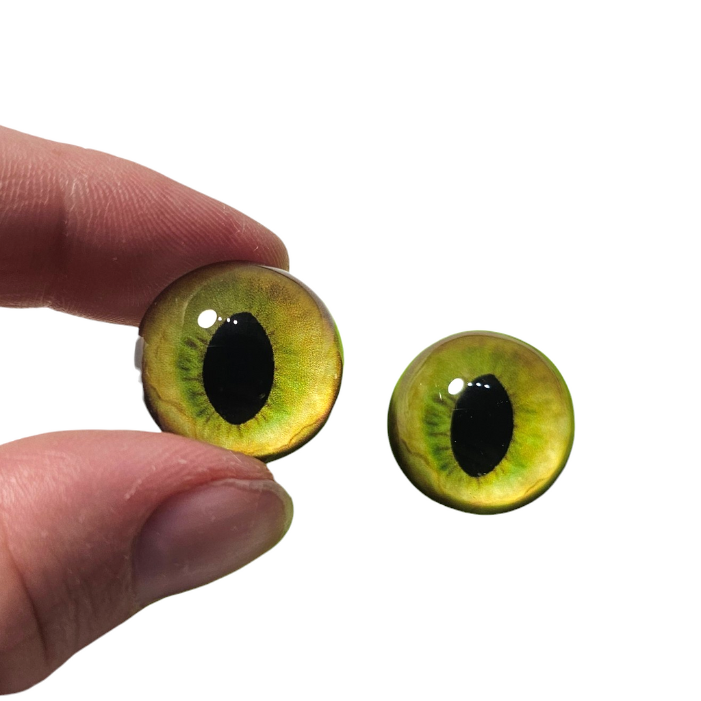Wide Pupil Vibrant Green and Yellow Cat Eyes BC34 - Handmade Glass Taxidermy Eyes