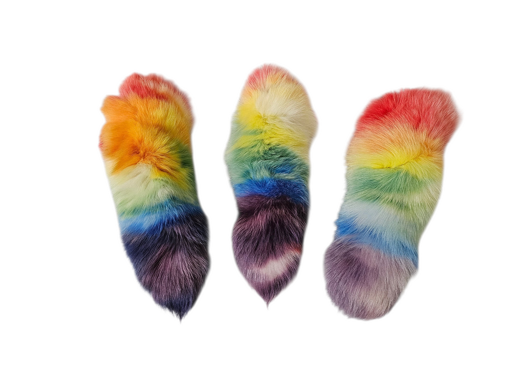 Real Fur Dyed Rainbow Fox Tail Keychain - Ethically Sourced
