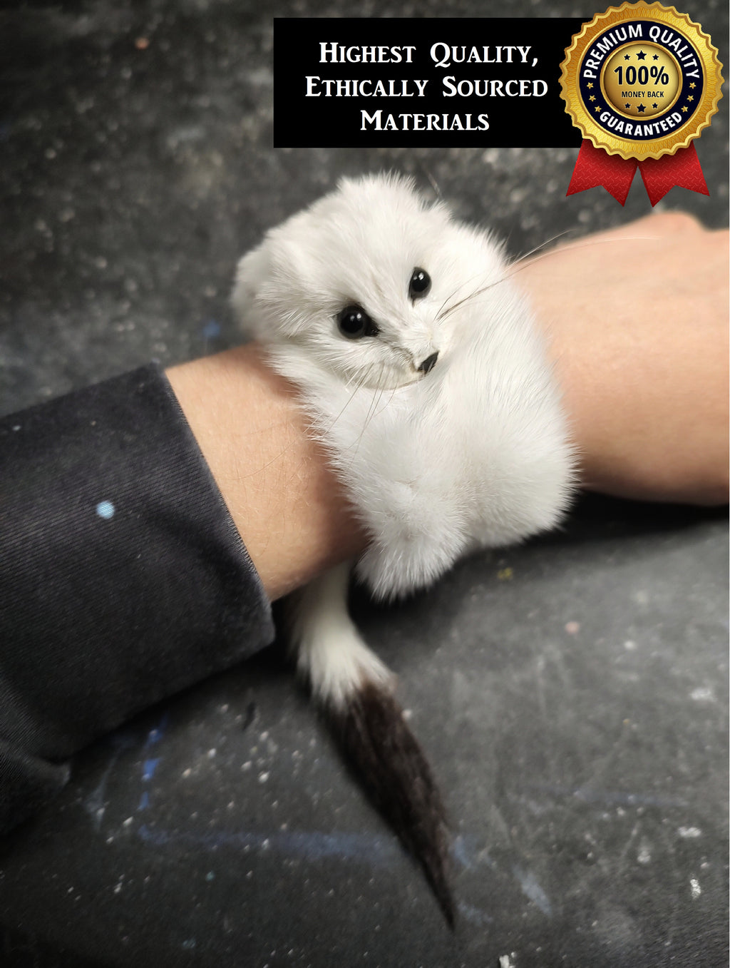 Weasel Slap Bracelet, Sherman the Ermine, White Ermine Slap Bracelet, Taxidermy Oddities Bracelet, Real Fur