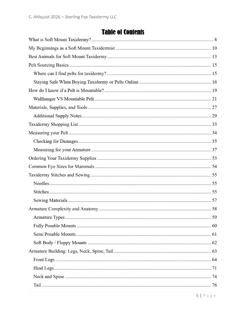 Soft Mount Taxidermy DIY Beginners Guide - Digital 270+ page PDF Soft Mount Taxidermy Book by Chandra Ahlquist - Downloadable E-BOOK